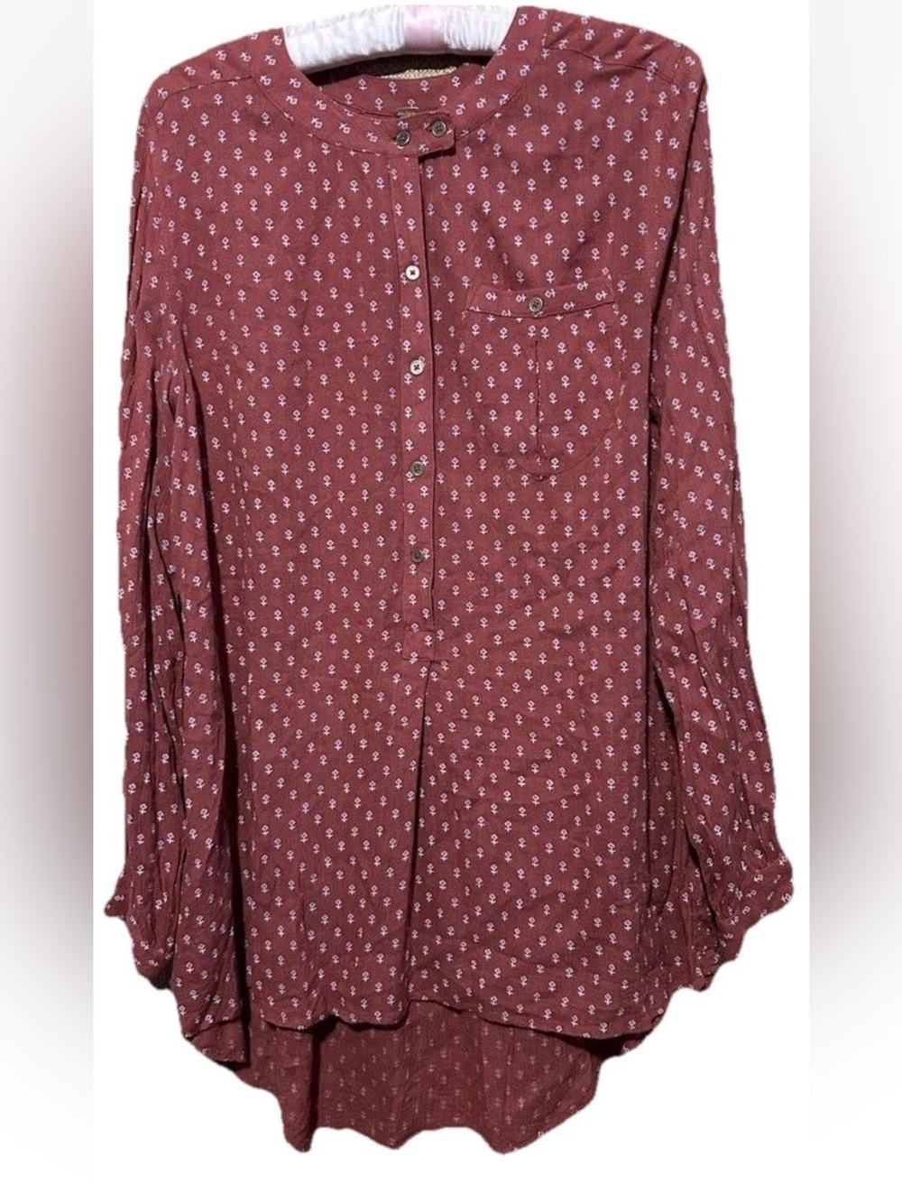Free People Top S Rust Color Boho Cottagecore Hi Lo Hem Shirt Blouse Women’s S/P
